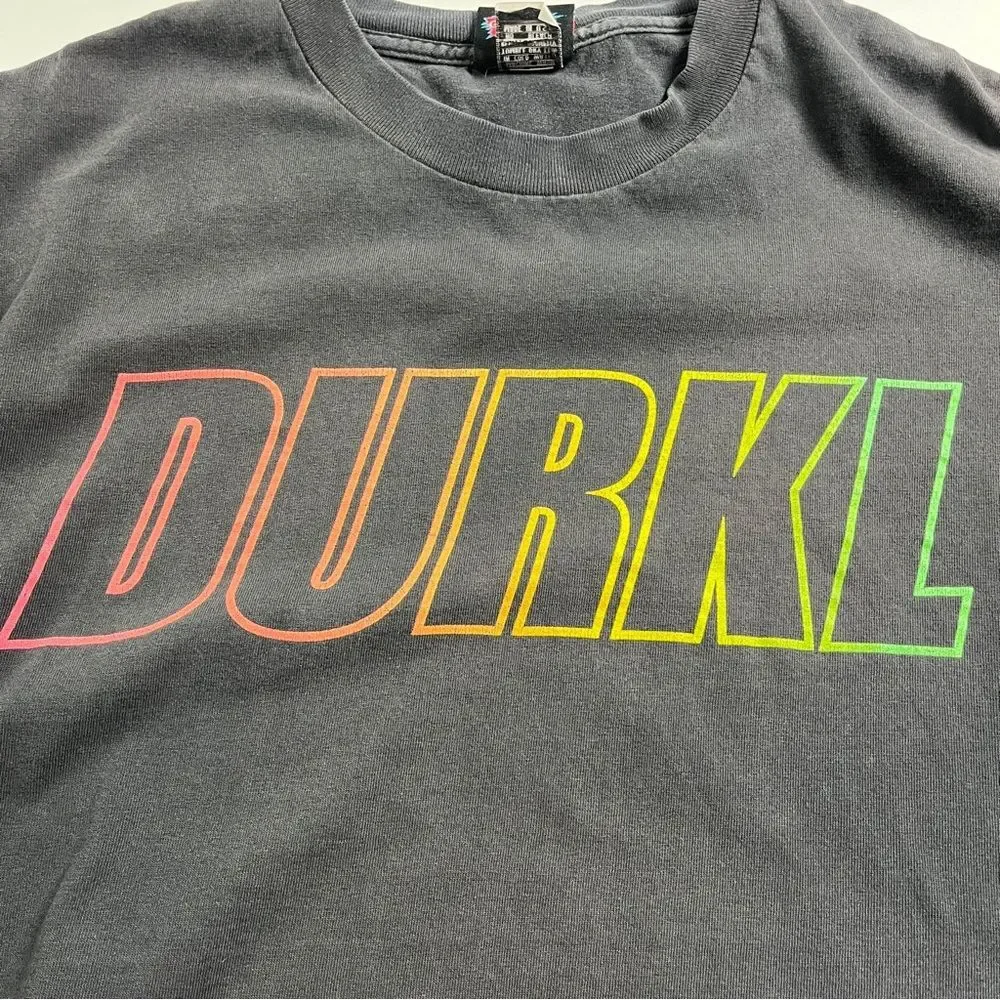 Durkl Faded Black Tee L Large with Rainbow Logo - Defunct Streetwear